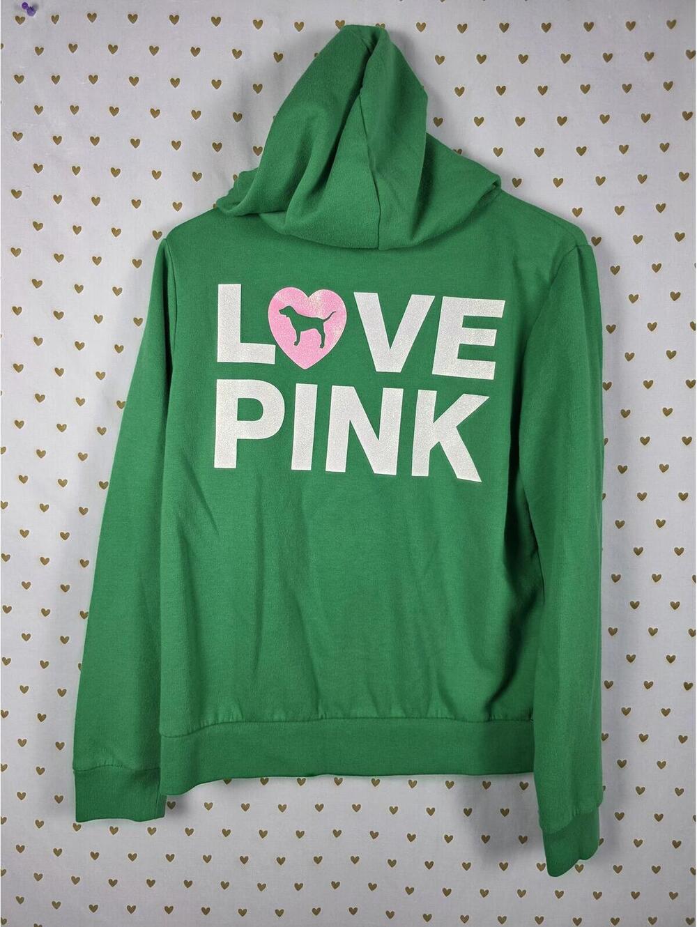 Victorias Secret Pink Green Campus Originals GREEN Pullover Hoodie Jacket LARGE